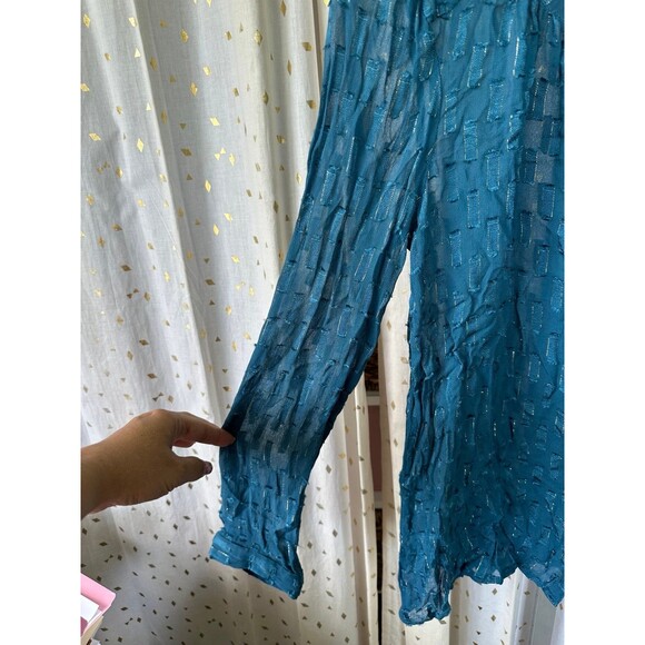 Lucky Brand Sheer Geometric Metallic Detail Button Down Long Sleeve Blouse L - Picture 3 of 5